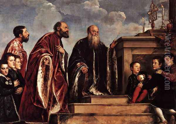 Male Members of the Vendramin Family c. 1547 Oil Painting - Tiziano Vecellio (Titian)