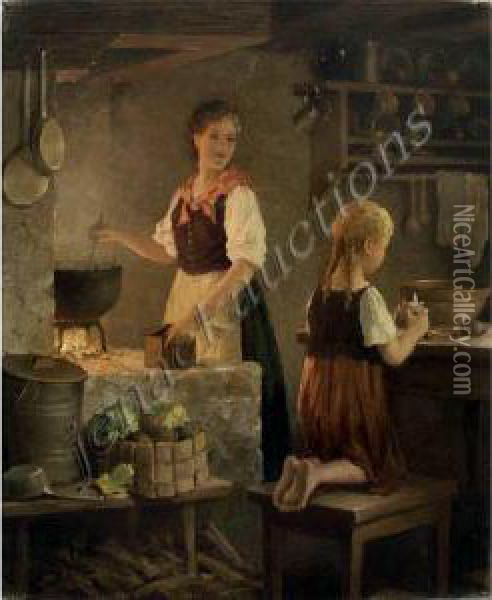 The Little Helper Oil Painting - Friedrich Kassel Schroeder