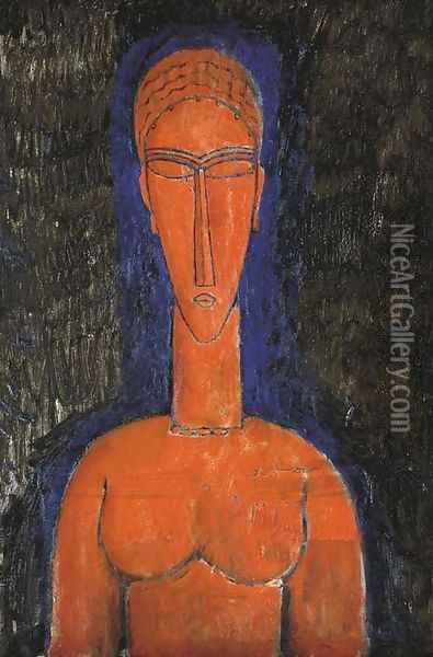 Le buste rouge (Cariatide) Oil Painting - Amedeo Modigliani
