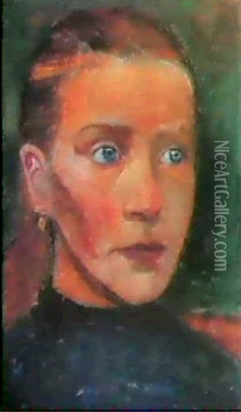 Kopf Eines Blonden Madchens Mit Ohrring Oil Painting - Paula Modersohn-Becker