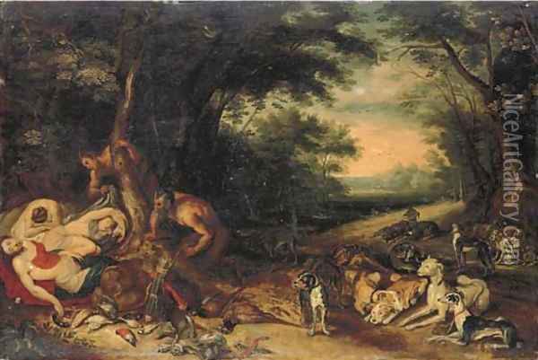 Diana and her nymphs sleeping with satyrs approaching Oil Painting - Jan Brueghel the Younger