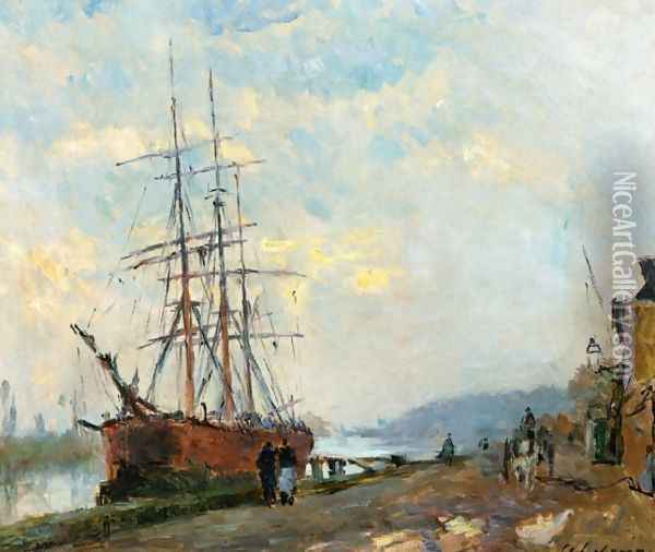 Dieppedalle, Three Master at Quay Oil Painting - Albert Lebourg