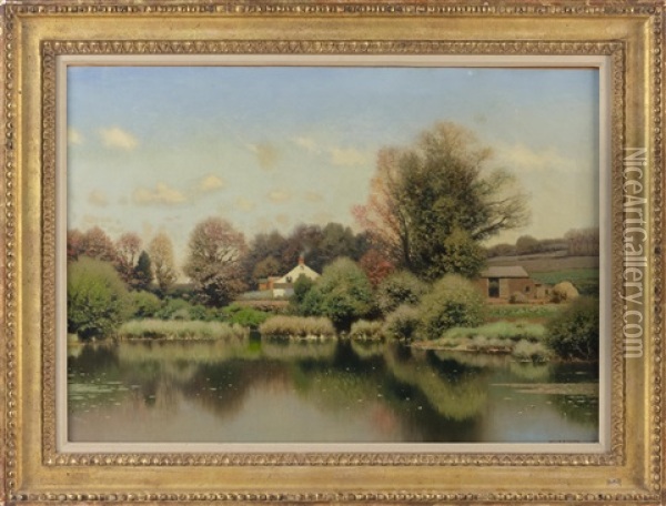 October Morning By The Lily Pond Oil Painting - Henry Pember Smith