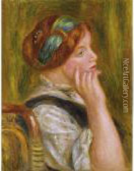 Portrait De Femme Au Bandeau Vert Oil Painting - Pierre Auguste Renoir