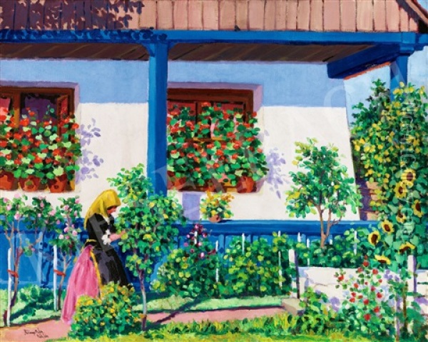 Flower Garden Oil Painting - Geza Farago