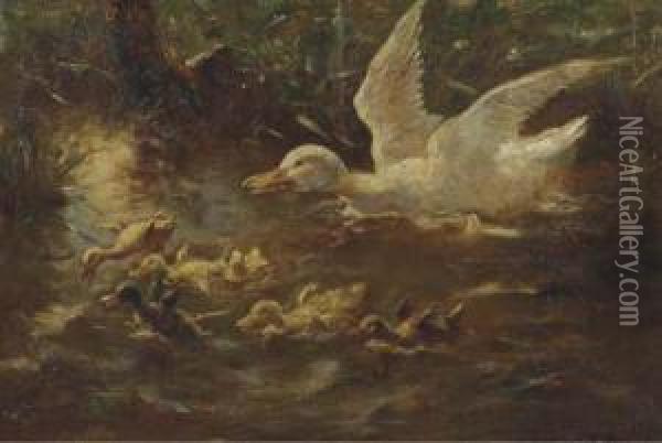 Flying Lessons From Mother Oil Painting - Fransiscus Willem Helfferich