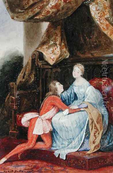 Courtly love Oil Painting - Alfred Johannot