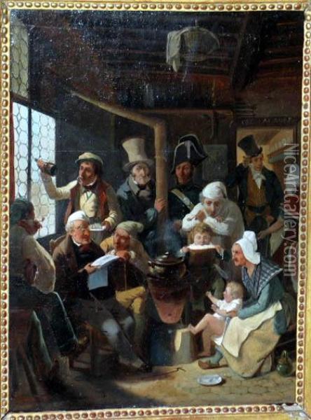 Scene De La Vie Familiale. Oil Painting - Adolphe Bernard