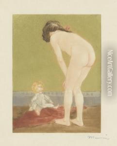 Nacktes Madchen Mit Puppe Oil Painting - Charles Maurin