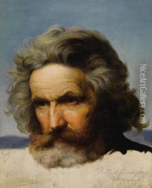 Study Of A Bearded Man Oil Painting - Carl Friedrich Lessing