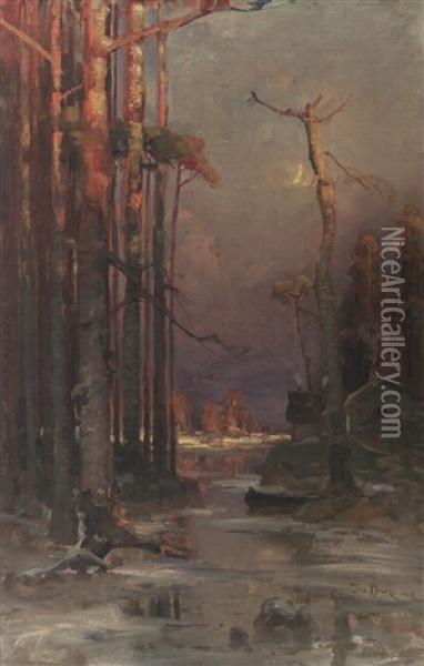 Waldlandschaft Mit Gewasser Oil Painting - Yuliy Yulevich (Julius) Klever