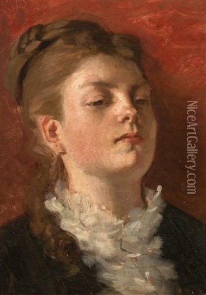Tete De Femme Oil Painting - Edouard John E. Ravel