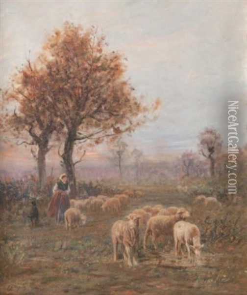 Bergere Et Mouton Oil Painting - Albert Charpin