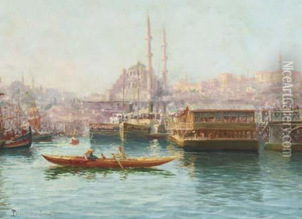 A View Of Constantinople From The Harbor Oil Painting - Francois Leon Prieur-Bardin