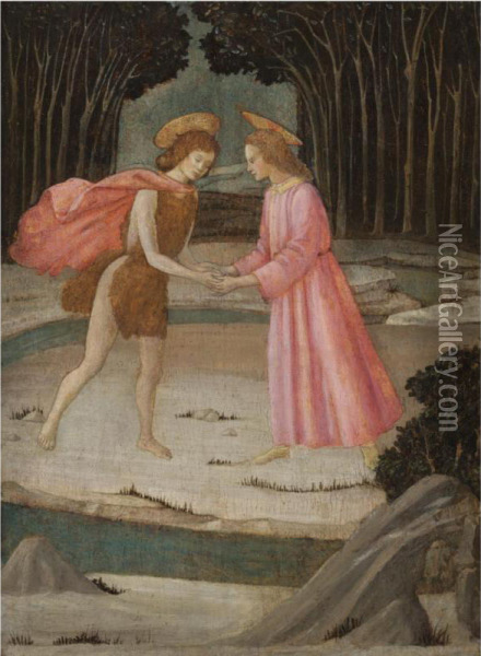 The Meeting Of Christ And Saint John The Baptist In The Wilderness By The River Jordan Oil Painting - Master Of Marradi