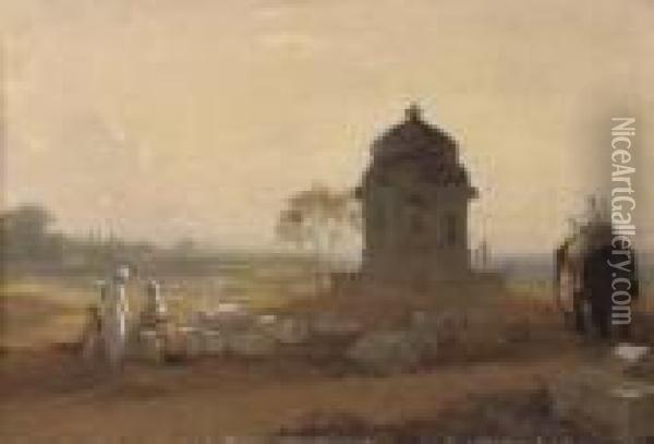 Indian Landscape With A Monument Oil Painting - William Frederick Witherington