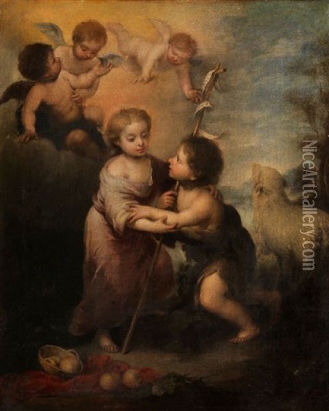 Das Jesuskind Und Der Johannesknabe Oil Painting - Bartolome Esteban Murillo