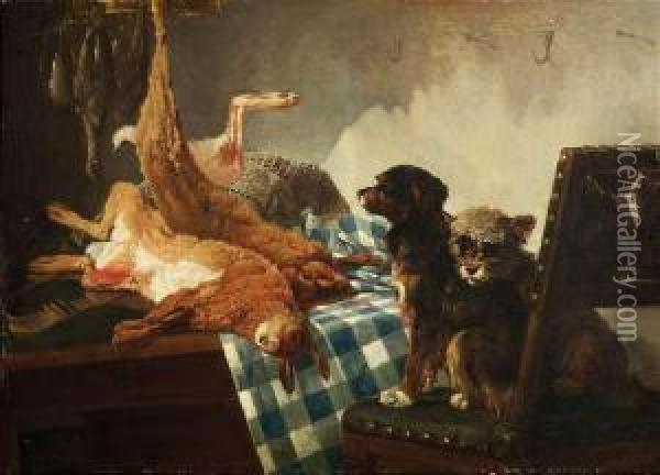 Two Dogs Gazingthe Bag Oil Painting - Vincent de Vos