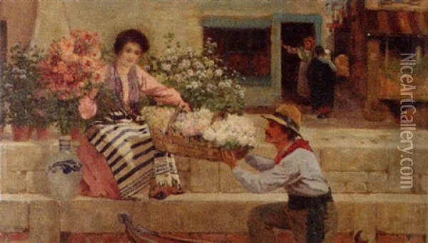 Venetian Flower Seller Oil Painting - Arthur Trevor Haddon