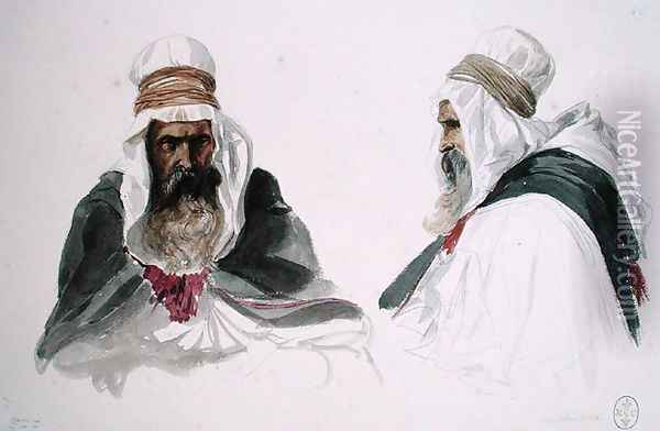 Double Study of a Seated Arab, from Album Algerie et Camp de Compiegne, 1875 Oil Painting - Auguste Raffet