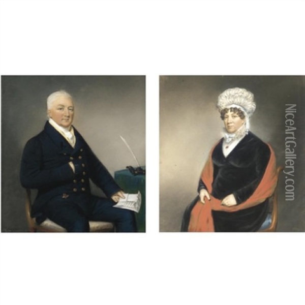 Portrait Of Lt. Col. James Coleridge (+ His Wife Frances Duke Taylor, Mrs. Coleridge; Pair) Oil Painting - James Sharples