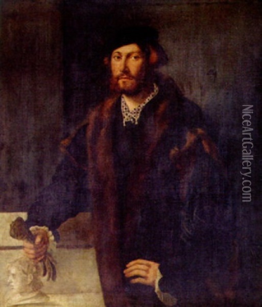 Portratt Av Man I Palsbramad Rock Oil Painting - Giovanni Cariani