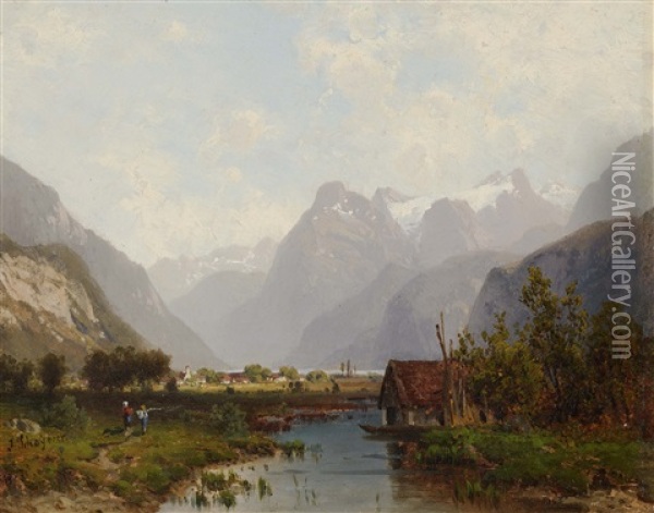 Near Brunnen At The Lake Lucerne Oil Painting - Josef Schoyerer