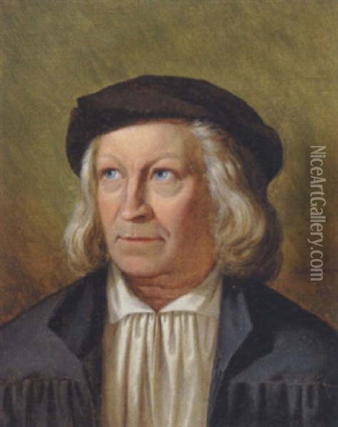 Billedhuggeren Bertel Thorvaldsen Med Bla Kappe Oil Painting - Johannes V. Jensen