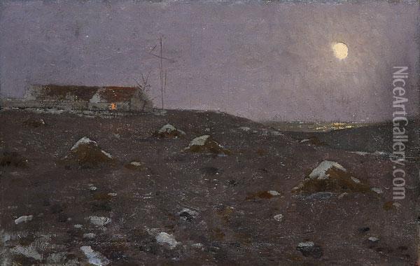 Moonlit Nocturnal Landscape Oil Painting - Jean Baptiste Antoine Guillemet