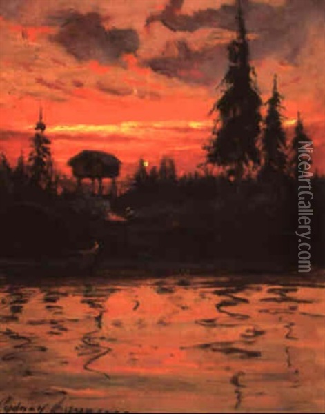 Sunset In Alaska Oil Painting - Sydney Mortimer Laurence