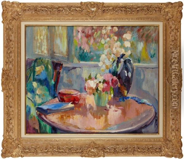 Vases De Fleurs Sur Le Gueridon Oil Painting - Robert Antoine Pinchon