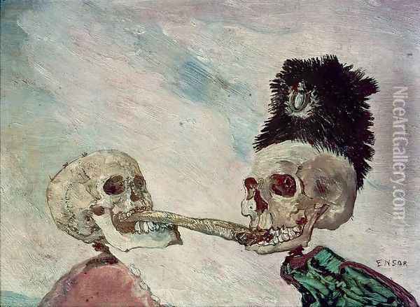 Skeletons Fighting over a Herring Oil Painting - James Ensor