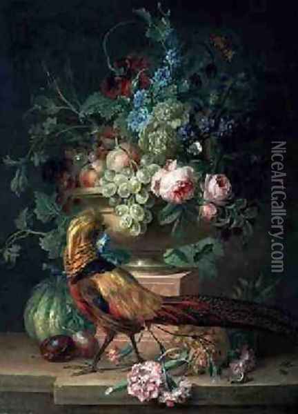 Still Life with Flowers and a Pheasant Oil Painting - Willem van Leen