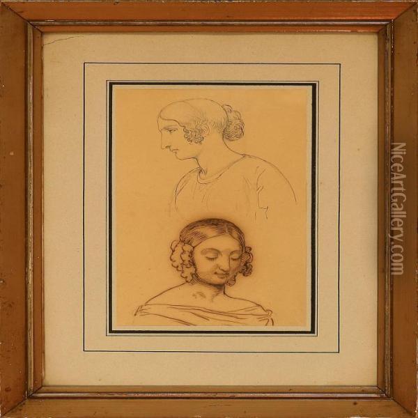 Sketch Of Twowomen Oil Painting - Wilhelm Marstrand