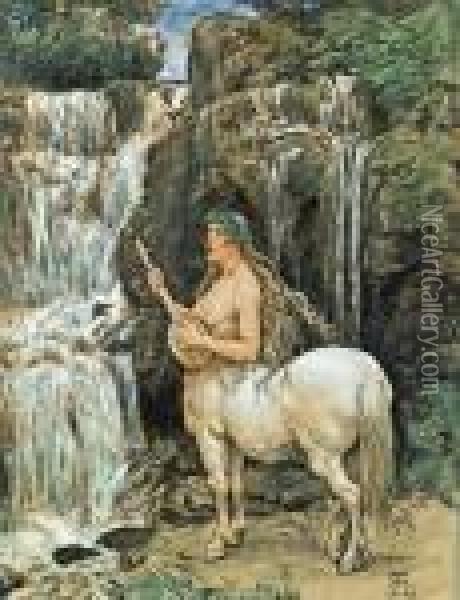 Weiblicher Kentaure An Einem Wasserfall Oil Painting - Hans Thoma
