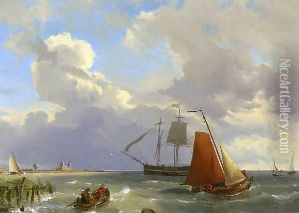 Shipping in a Choppy Estuarry Oil Painting - Hermanus Jr. Koekkoek