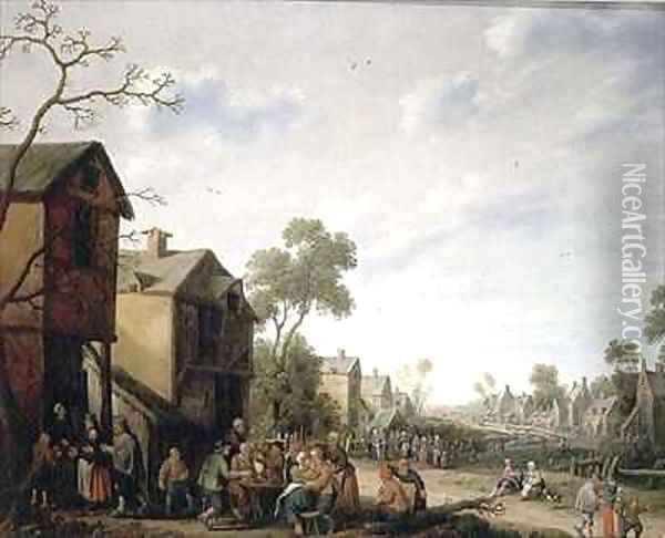 A Village Street Scene Oil Painting - Joost Cornelisz. Droochsloot