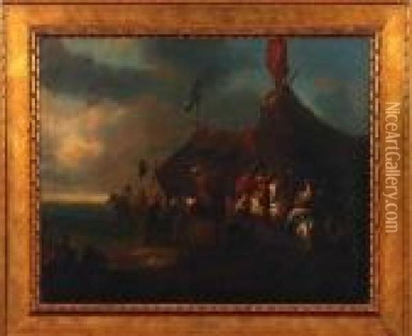 Military Encampment Scene With Officers On Horseback Oil Painting - Pieter Wouwermans or Wouwerman