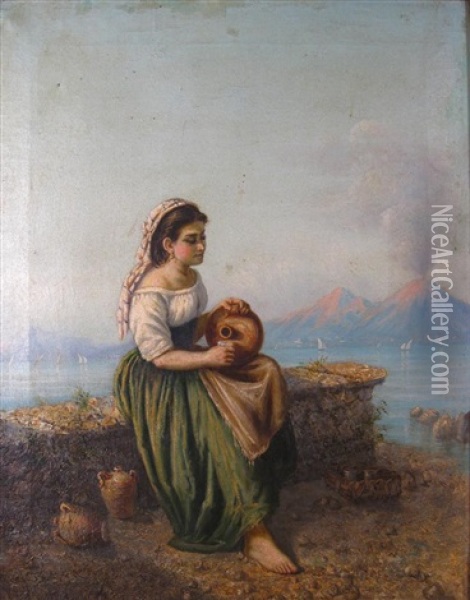 Young Woman In Landscape Oil Painting - Gaetano Mormile