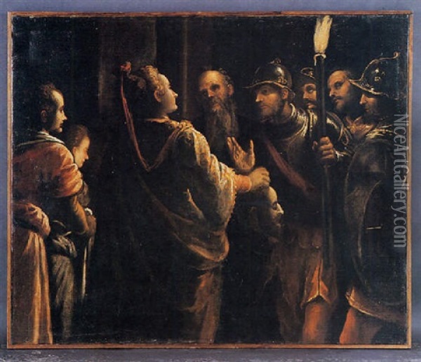 Giuditta Con La Testa Di Oloferne Oil Painting - Giovanni Battista I Maganza