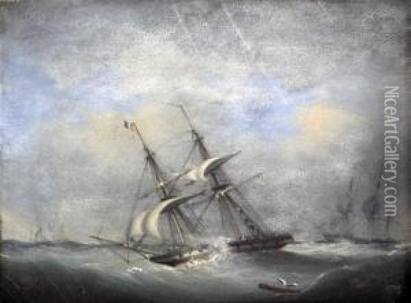 A French Frigate In Heavy Seas Oil Painting - Condy, Nicholas Matthews