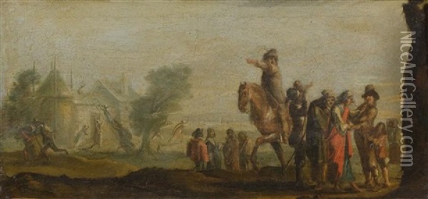 Reiter Und Figuren Vor Einer Weiten Landschaft (+ Figuren Vor Einer Stadtmauer; Pair) Oil Painting - Jacques Callot