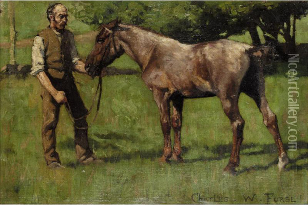 Foal And Groom Oil Painting - Charles Wellington Furse