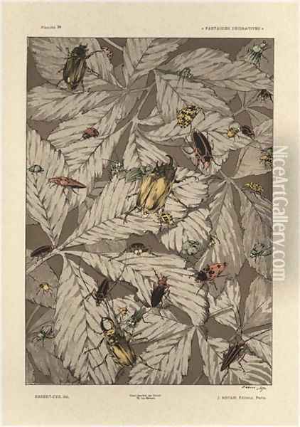 Beetles plate 38 from Fantaisies decoratives Oil Painting - Jules Auguste Habert-Dys