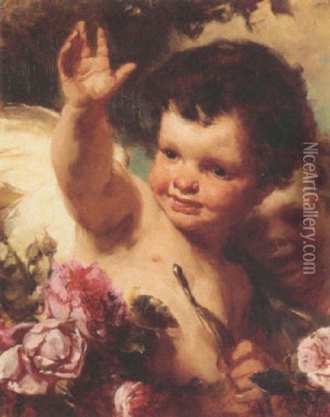 Waving Cupid Oil Painting - Gyula von (Julius de) Benczur