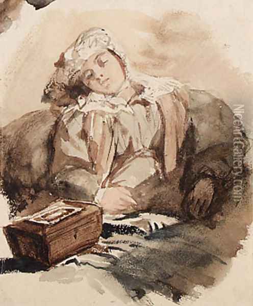 Study of a young lady sleeping Oil Painting - Richard Parkes Bonington