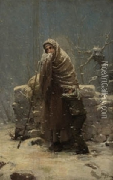 Figura En La Nieve Oil Painting - Pedro Borrell del Caso