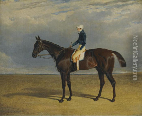 Margrave, A Liver Chestnut Racehorse With Jockey James Robinson Up, At Doncaster Oil Painting - John Frederick Herring Snr