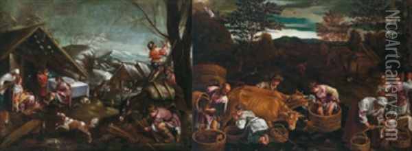 Herbst - Autumo (+ Winter - Inverno, Smllr; 2 Works From Vier Jahreszeiten) Oil Painting - Francesco Bassano the Younger