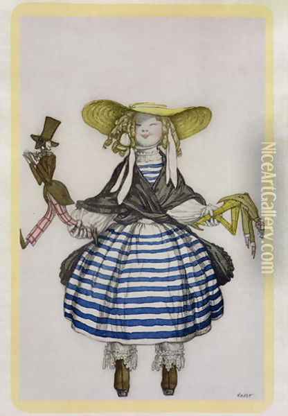 Costume for the Puppet Girl, from La Boutique Fantastique, 1917 Oil Painting - Leon Samoilovitch Bakst